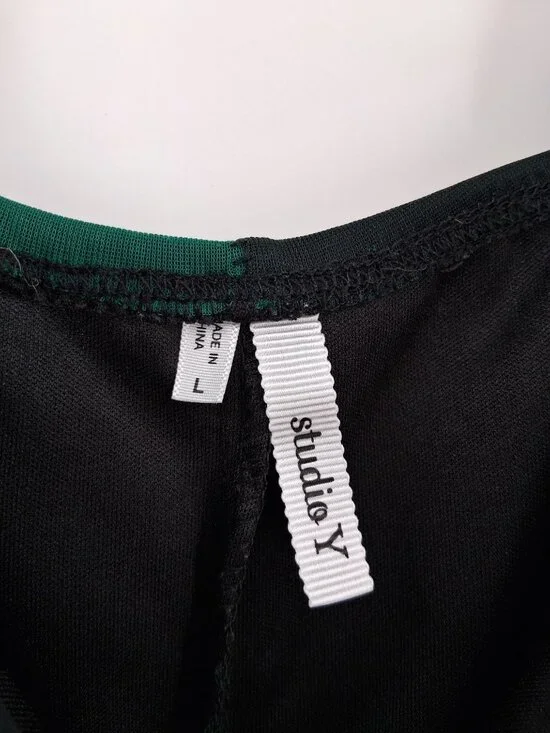 Y2K Studio Y Green & Black Empire Waist Top Glitter Accents Size Large - Picture 5 of 10
